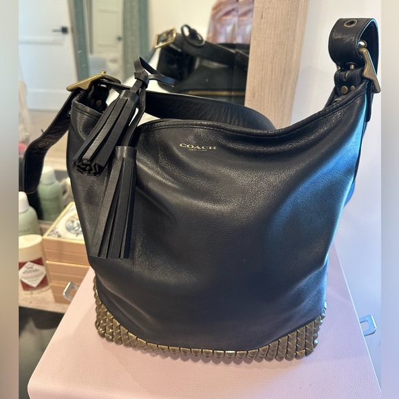 Coach Black Leather Bag with Gold Studs - Picture 3 of 14